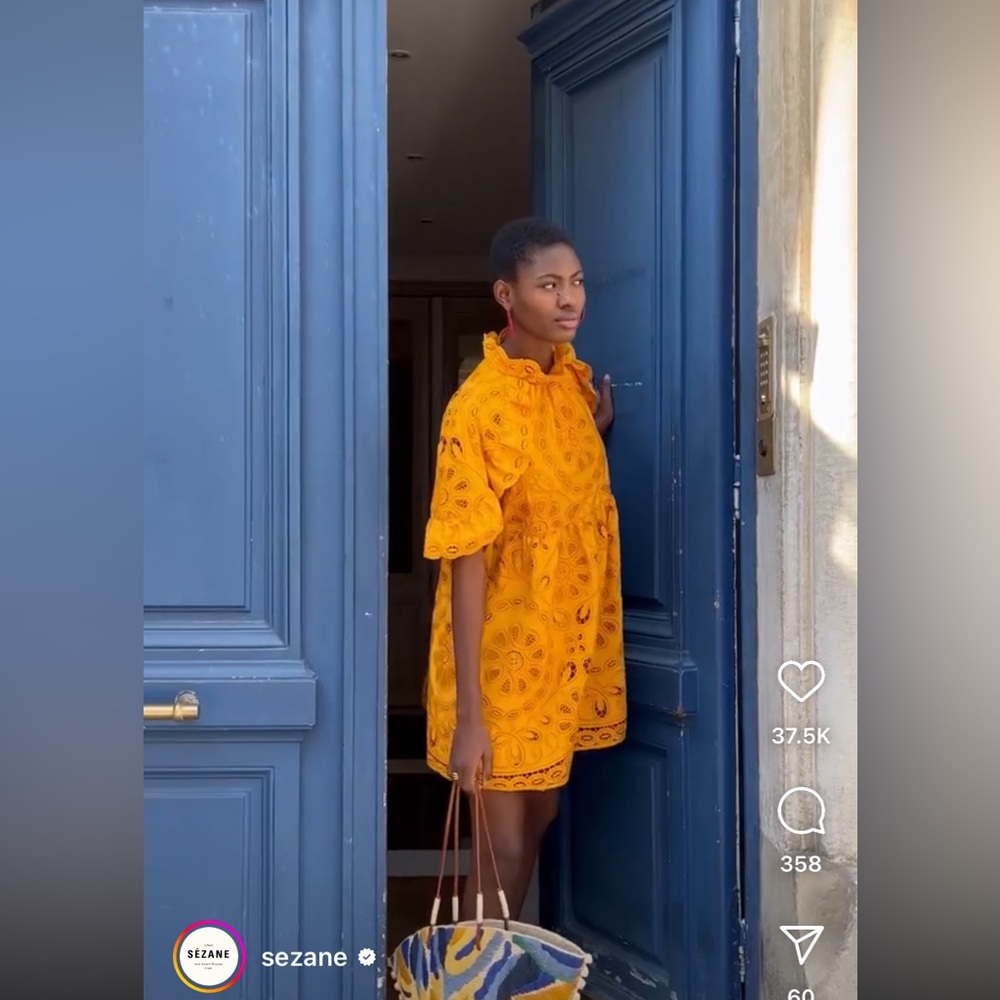 Sezane Nicole Dress Robe. Color Safran Saffron. Yellow Eyelet. Sz 34